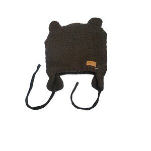Knitted Black Bear Ear Baby Hat With Ties - DYKL Brand - Warm & Cozy Winter Infa